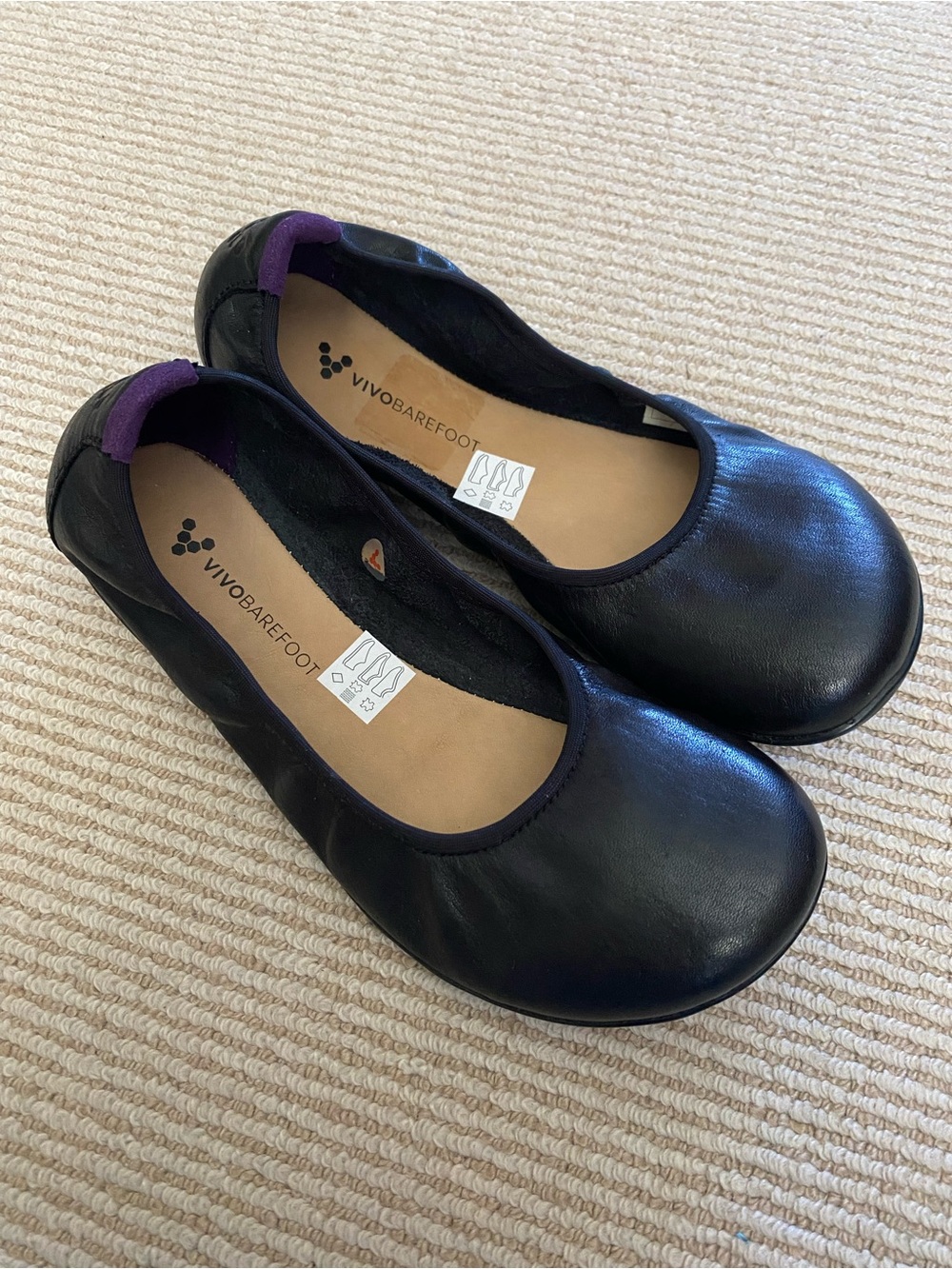 Vivo Barefoot Women's Black Flats with Purple Heel Tab